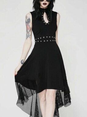 Hot Topic 2X Tripp NYC Rare Goth Grommet Keyhole Hi Low Plus Dress Whimsigoth